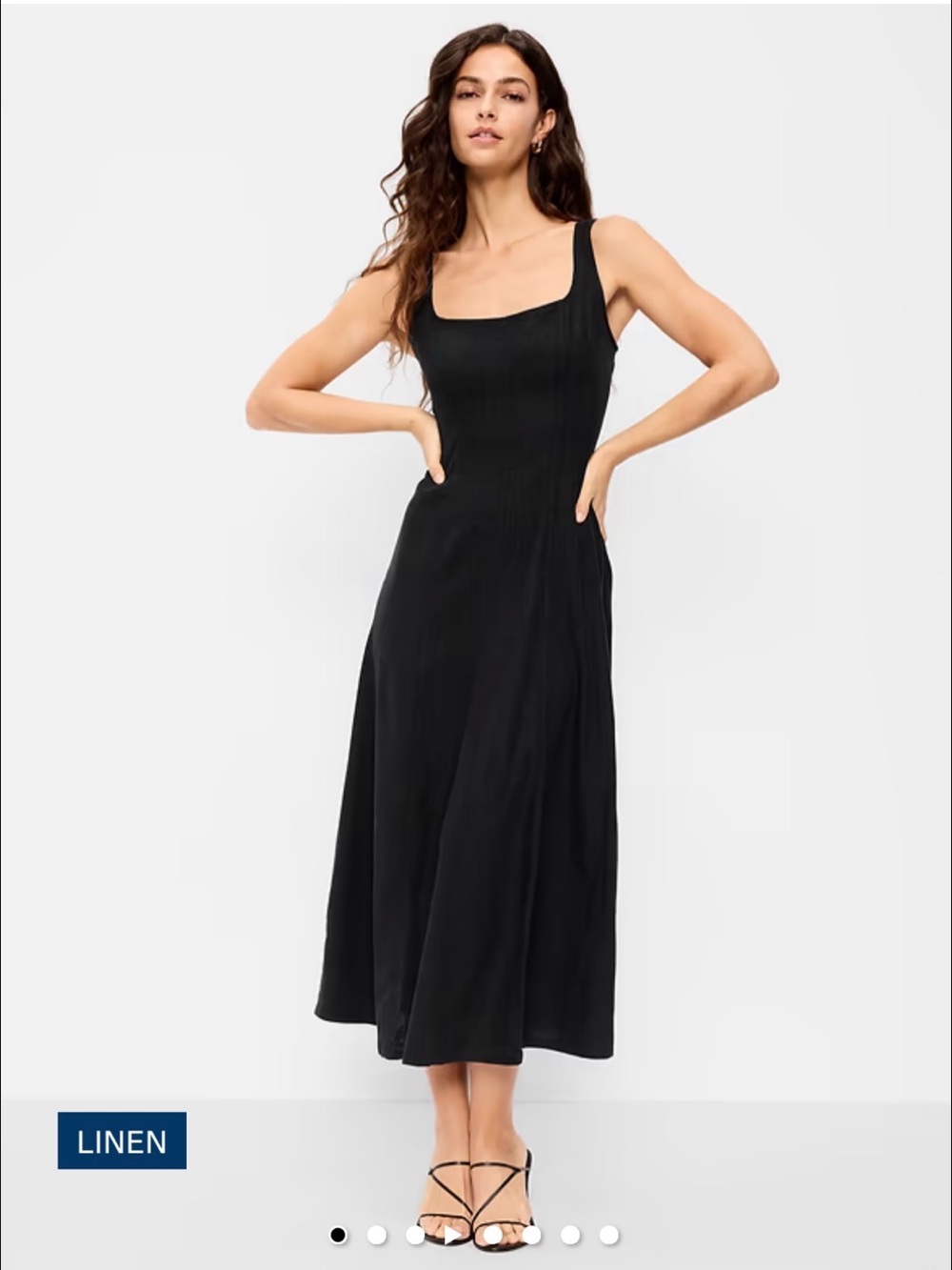 Old Navy Black Fit & Flare Sleeveless Linen-Blend Midi Dress NWOT